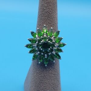 Vintage Harold Trujillo Sterling silver Chrome Diopside Statement Flower Ring